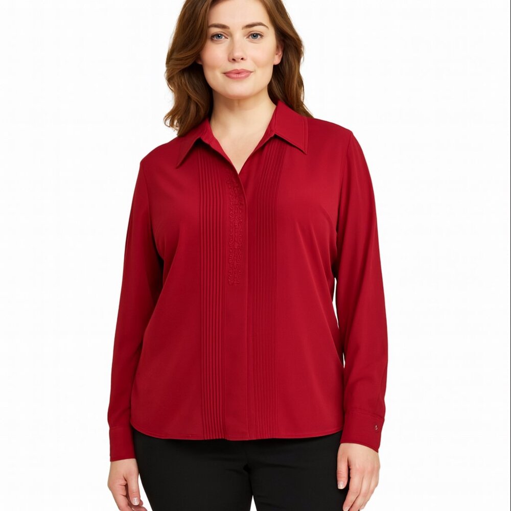 🔥 🔥 Fall Sale! Claudia Richard Pleated Burgundy Button-Up Shirt